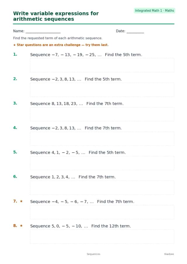 Write variable expressions for arithmetic sequences