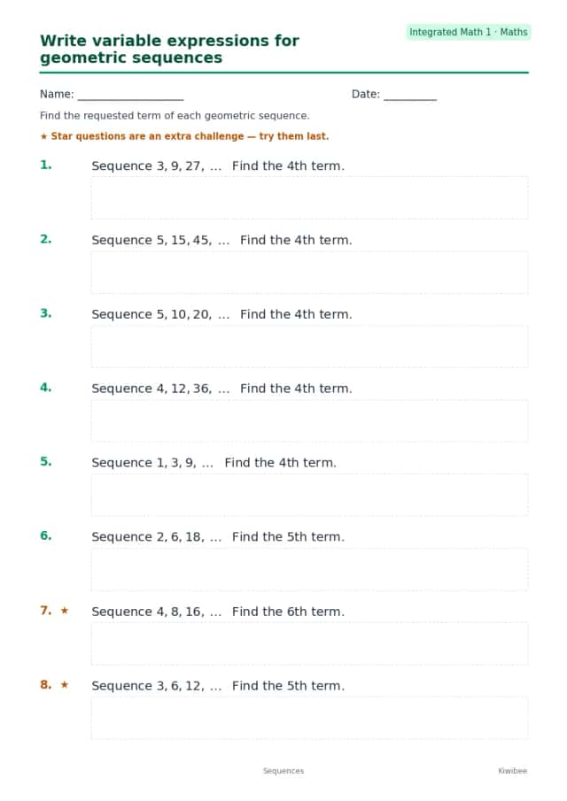 Write variable expressions for geometric sequences