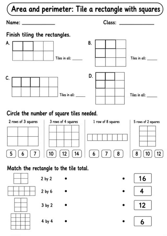 Grade 2 Area And Perimeter Math Worksheet Pack
