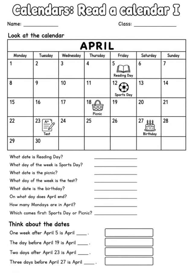 Grade 2 Calendars Math Worksheet Pack