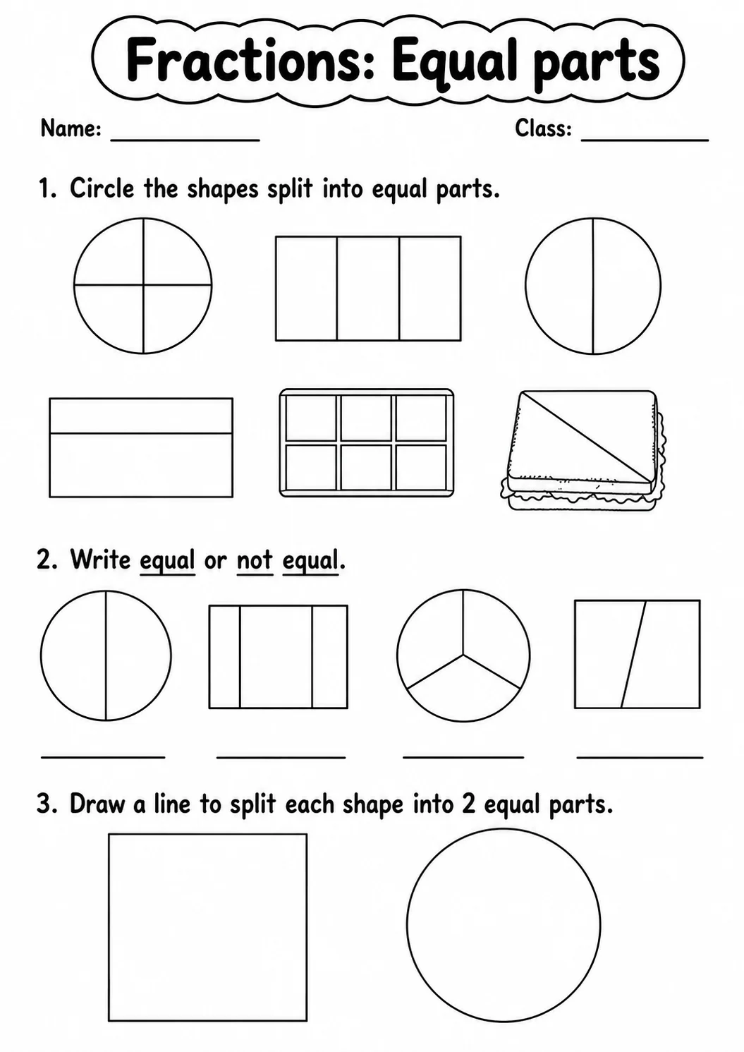 Grade 2 Fractions Math Worksheet Pack printable worksheet pack preview
