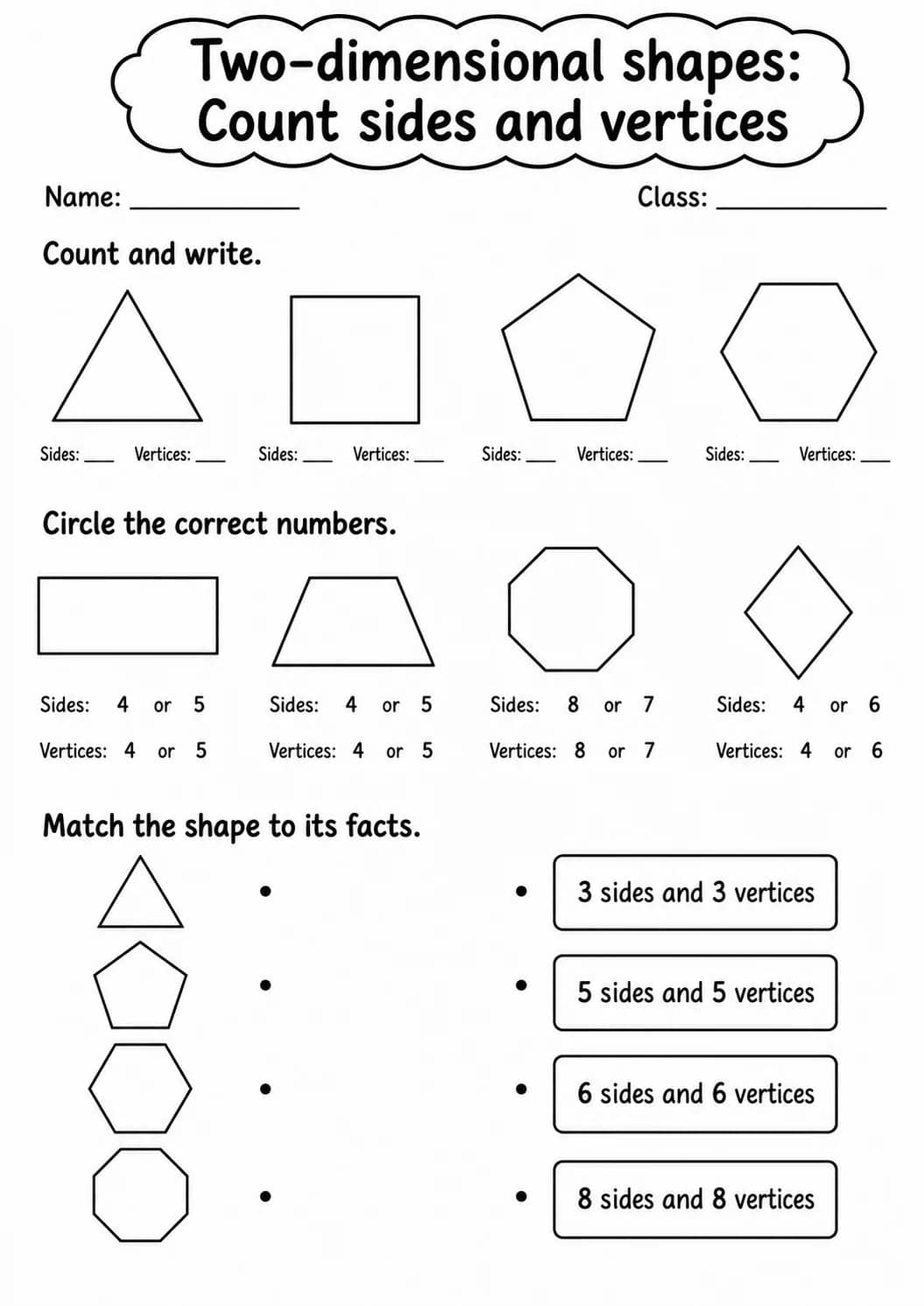 Grade 2 Two-dimensional Shapes Math Worksheet Pack printable worksheet pack preview