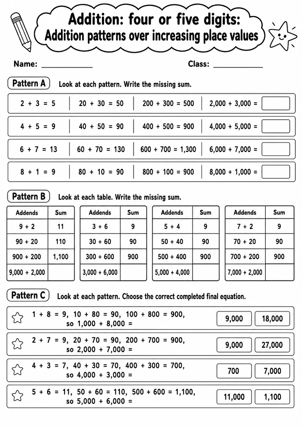 Grade 3 Addition: Four Or Five Digits Math Worksheet Pack printable worksheet pack preview