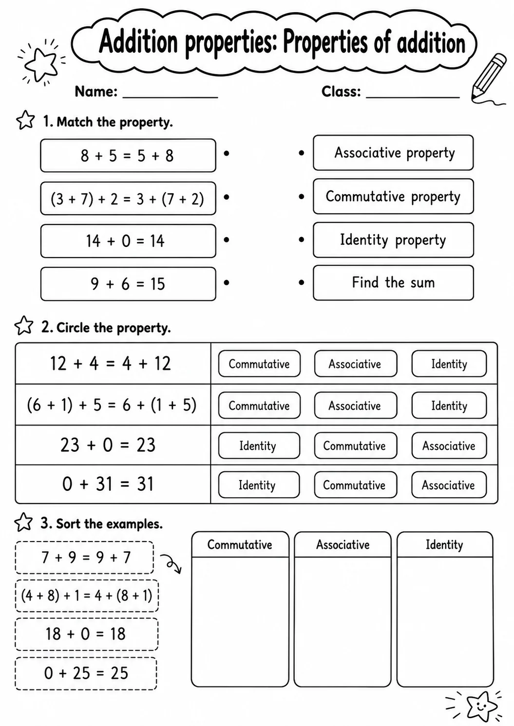 Grade 3 Addition Properties Math Worksheet Pack printable worksheet pack preview