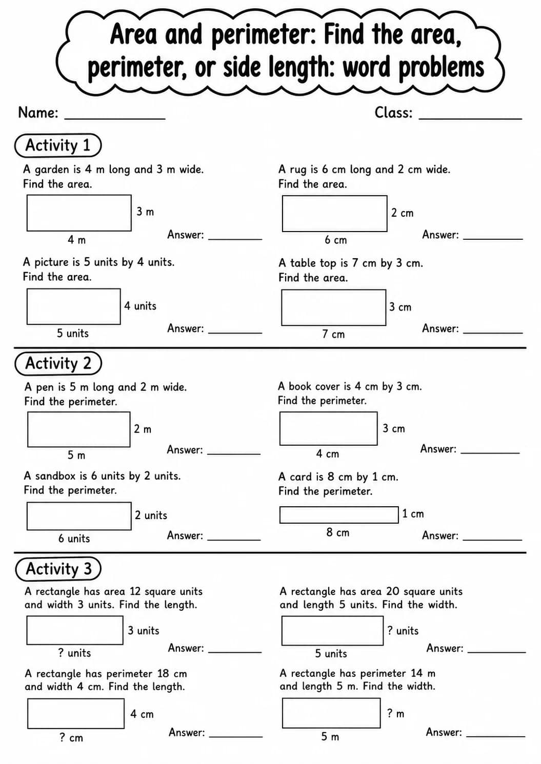 Grade 3 Area And Perimeter Math Worksheet Pack printable worksheet pack preview