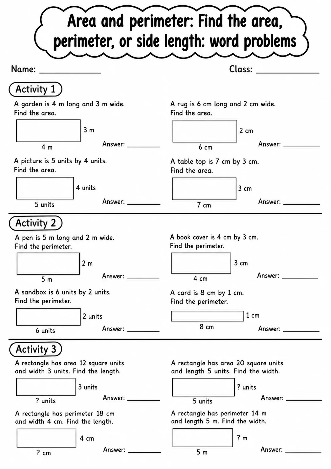 Grade 3 Area And Perimeter Math Worksheet Pack printable worksheet pack preview