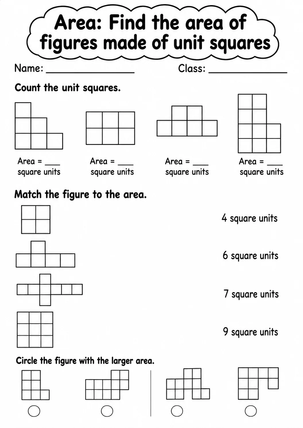 Grade 3 Area Math Worksheet Pack printable worksheet pack preview