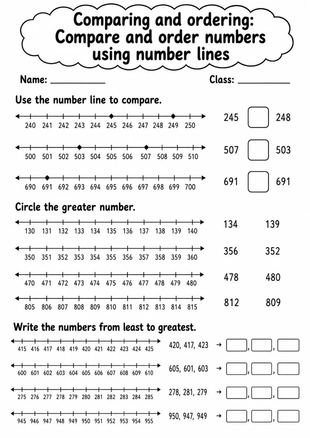 Grade 3 Comparing And Ordering Math Worksheet Pack printable worksheet pack preview