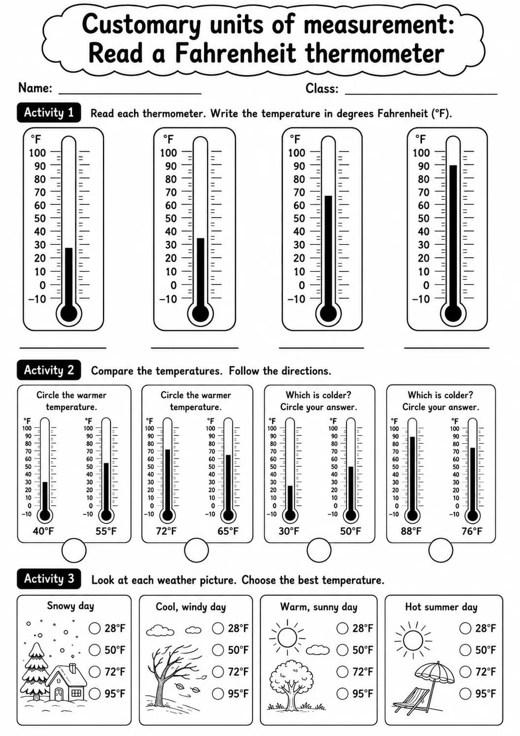 Grade 3 Customary Units Of Measurement Math Worksheet Pack printable worksheet pack preview