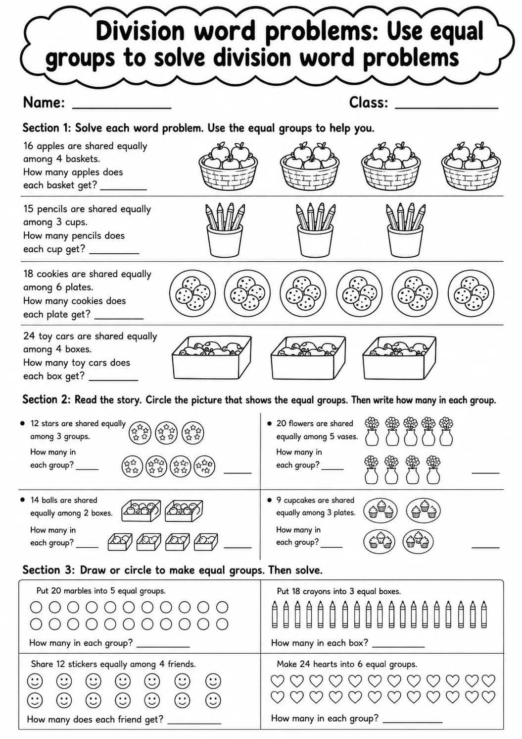 Grade 3 Division Word Problems Math Worksheet Pack printable worksheet pack preview