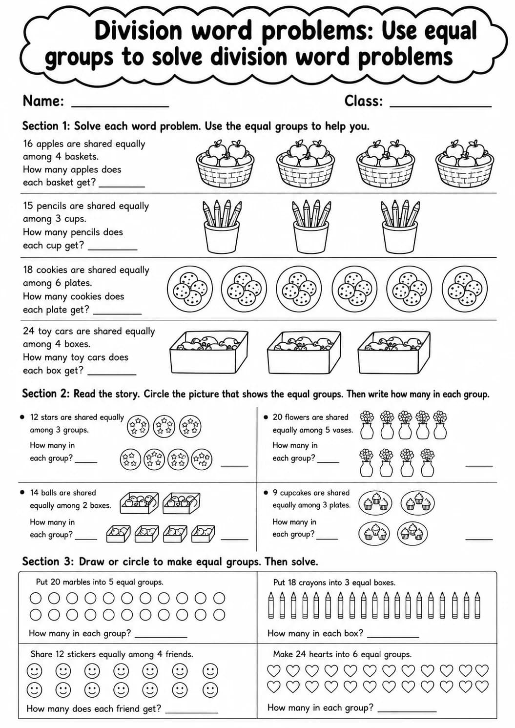 Grade 3 Division Word Problems Math Worksheet Pack printable worksheet pack preview
