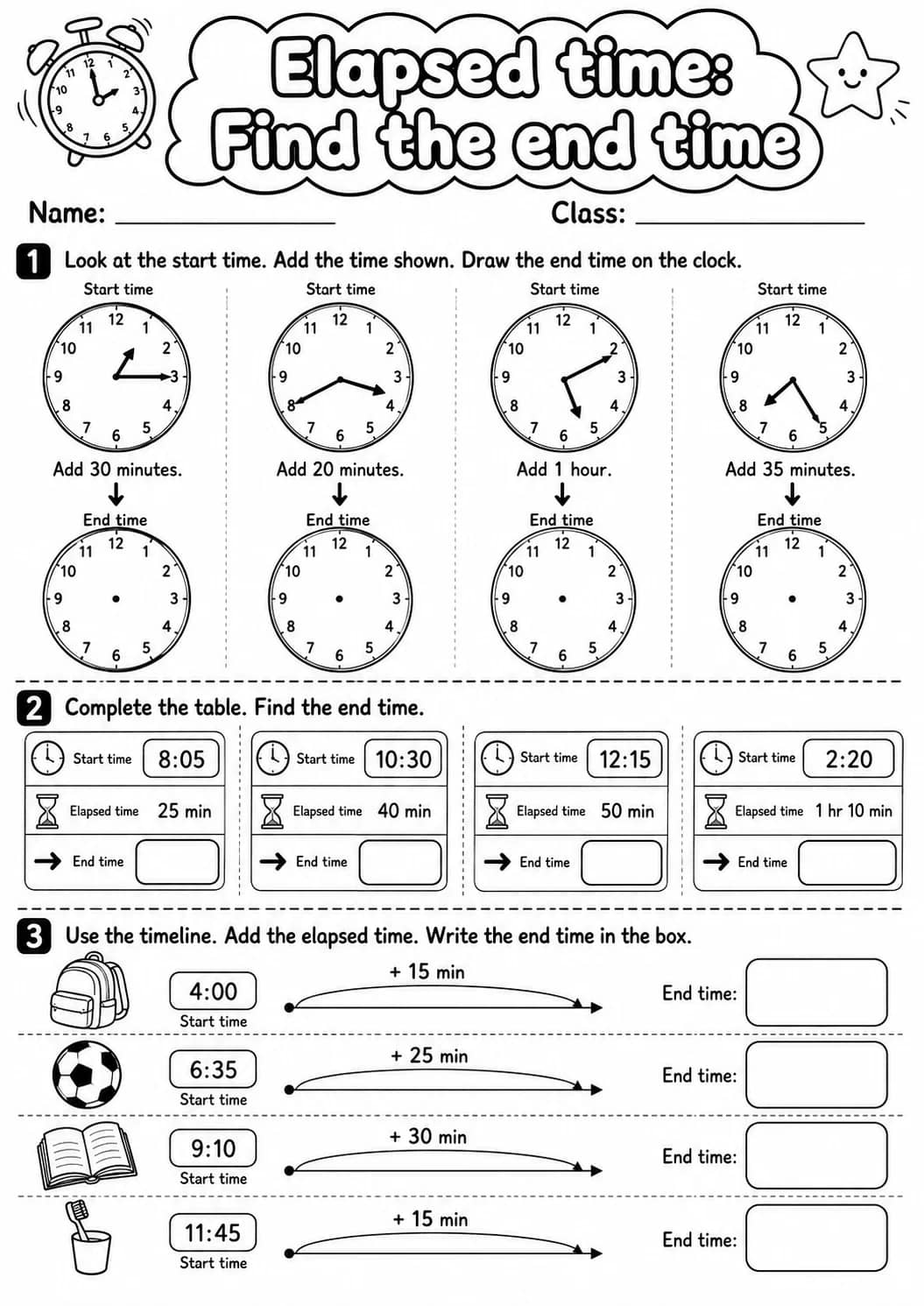 Grade 3 Elapsed Time Math Worksheet Pack printable worksheet pack preview