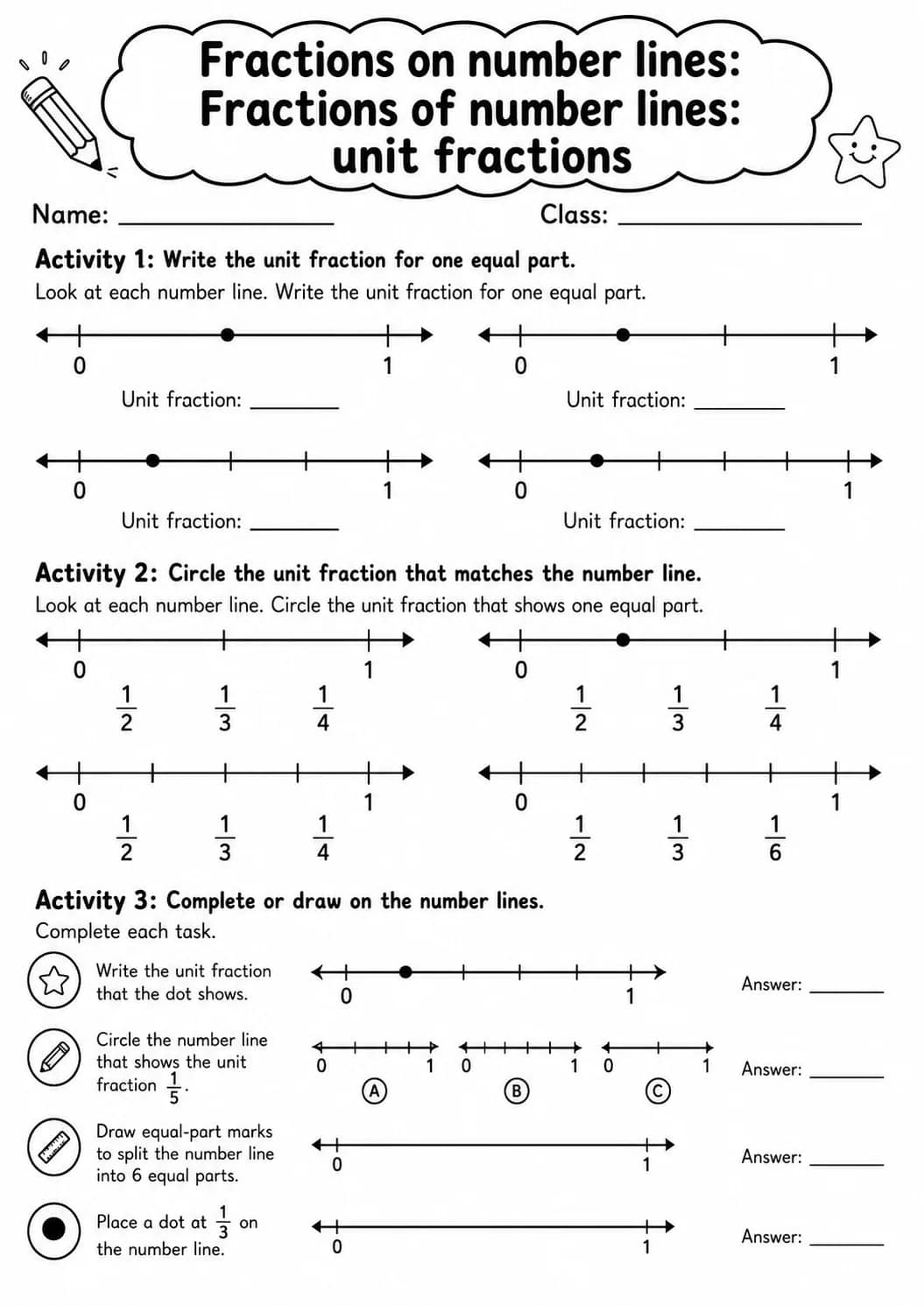 Grade 3 Fractions On Number Lines Math Worksheet Pack printable worksheet pack preview