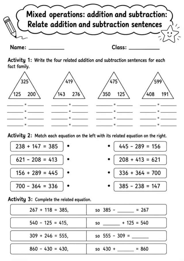 Grade 3 Mixed Operations: Addition And Subtraction Math Worksheet Pack