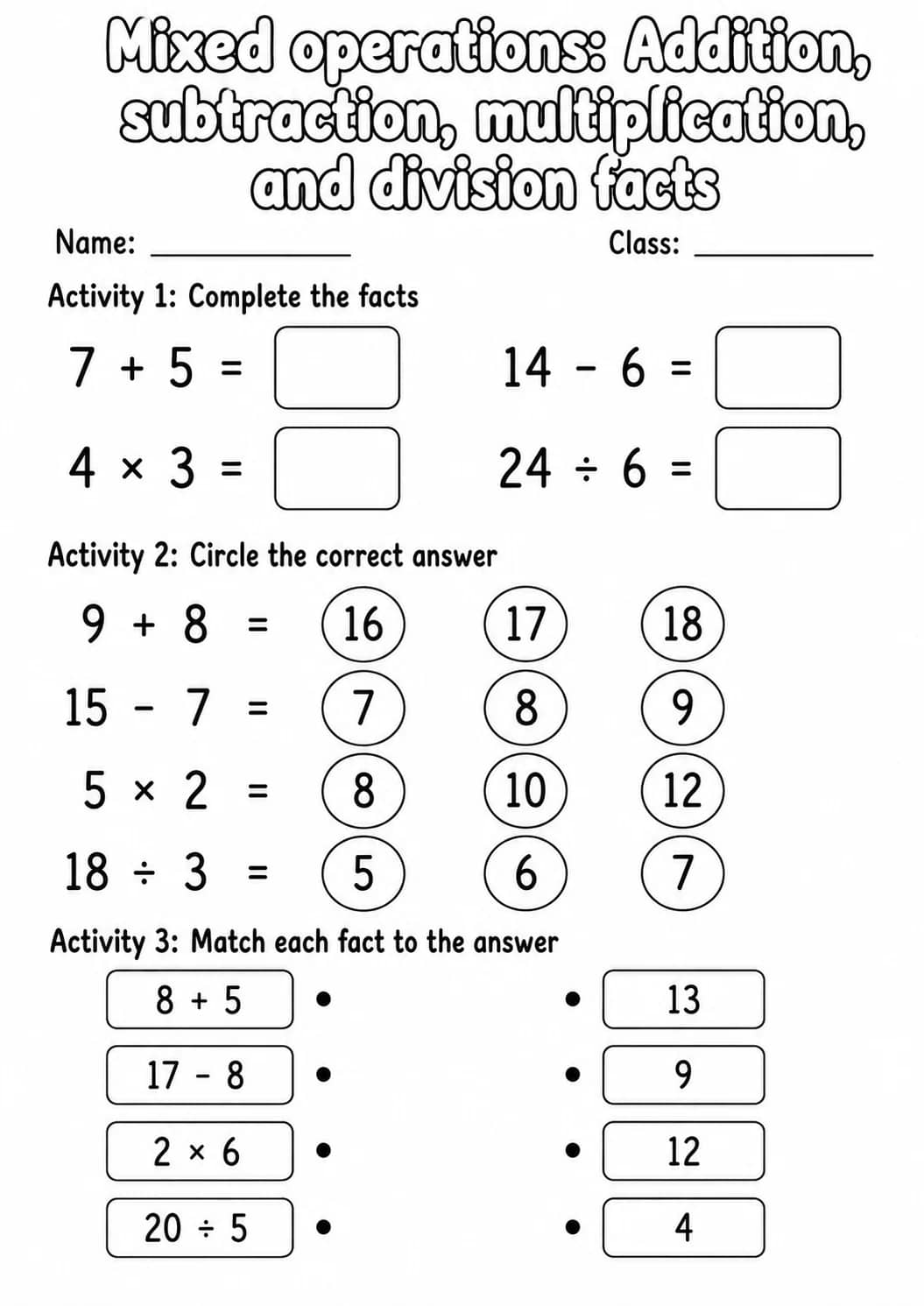 Grade 3 Mixed Operations Math Worksheet Pack printable worksheet pack preview
