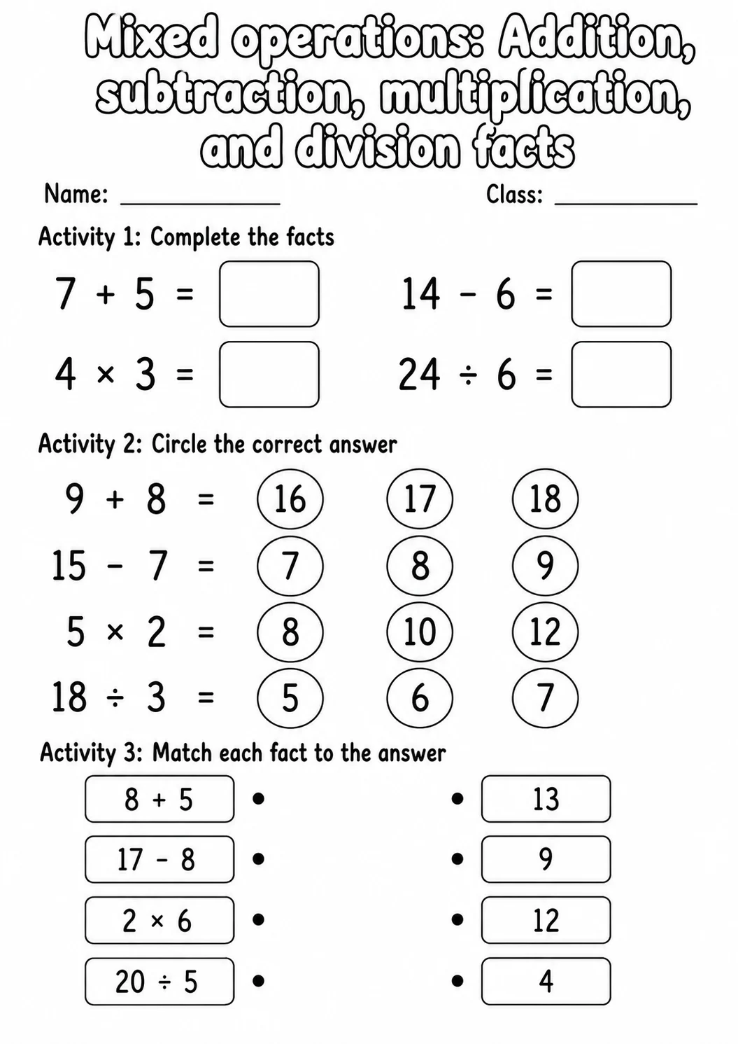 Grade 3 Mixed Operations Math Worksheet Pack printable worksheet pack preview