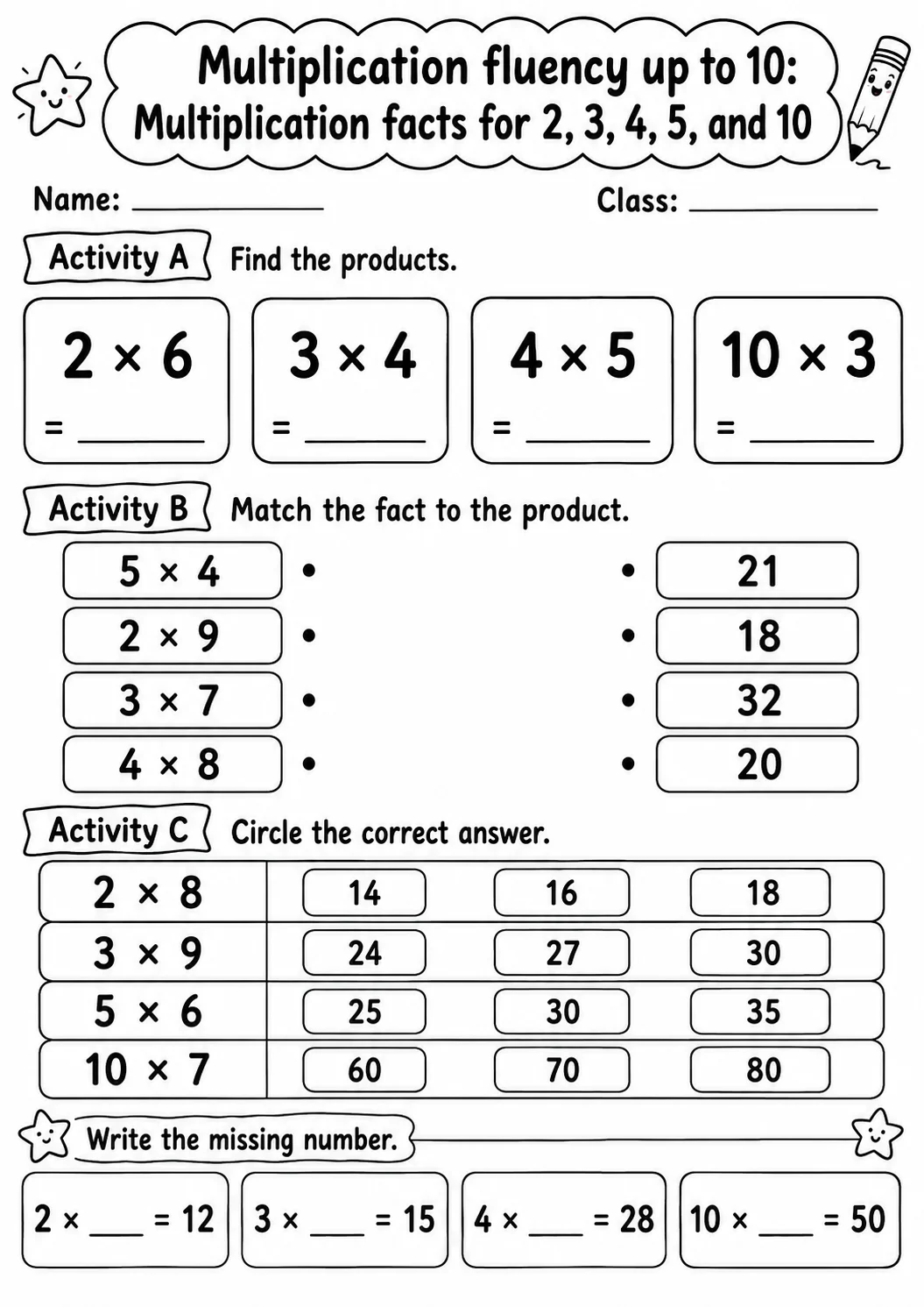 Grade 3 Multiplication Fluency Up To 10 Math Worksheet Pack printable worksheet pack preview
