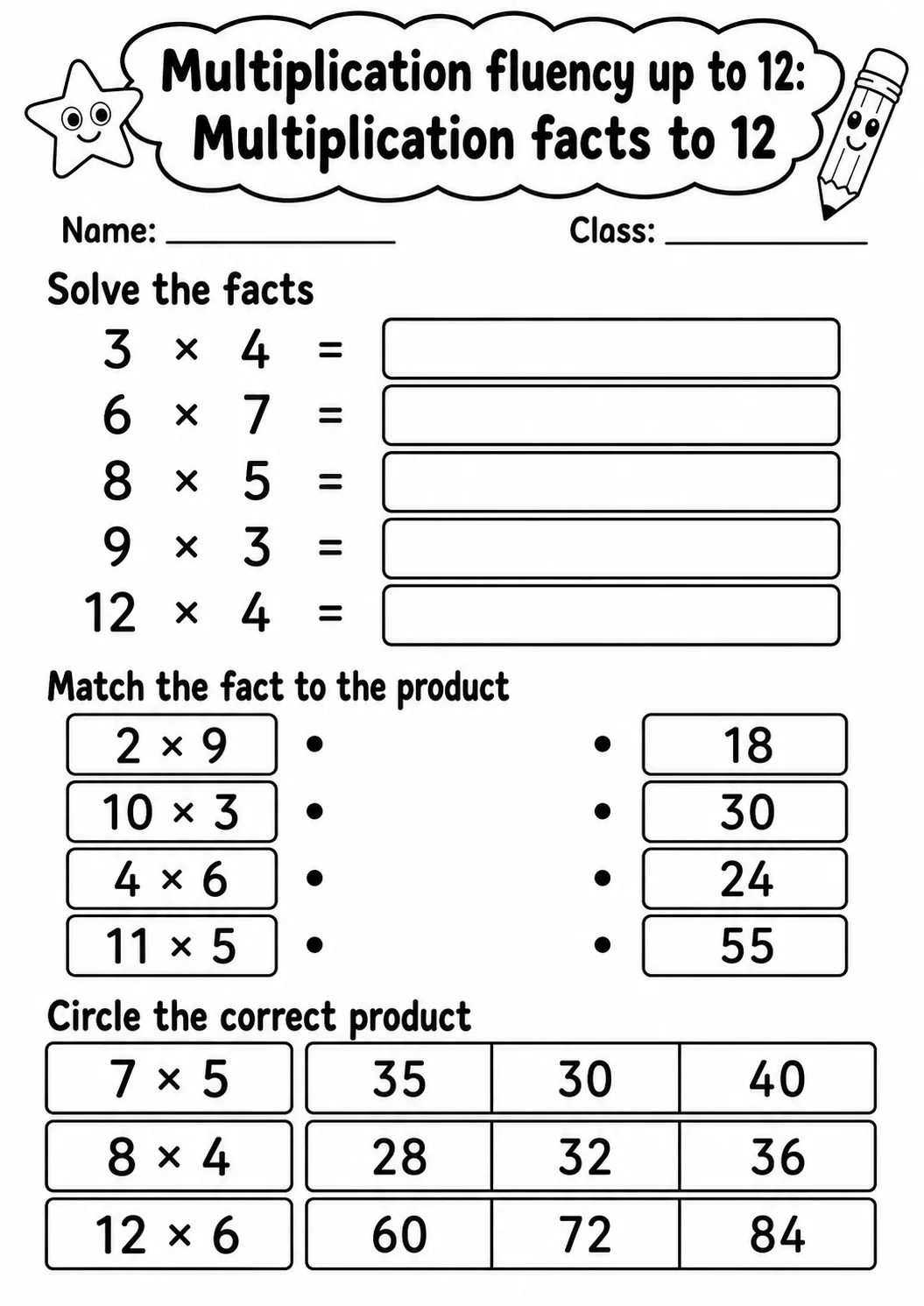 Grade 3 Multiplication Fluency Up To 12 Math Worksheet Pack printable worksheet pack preview