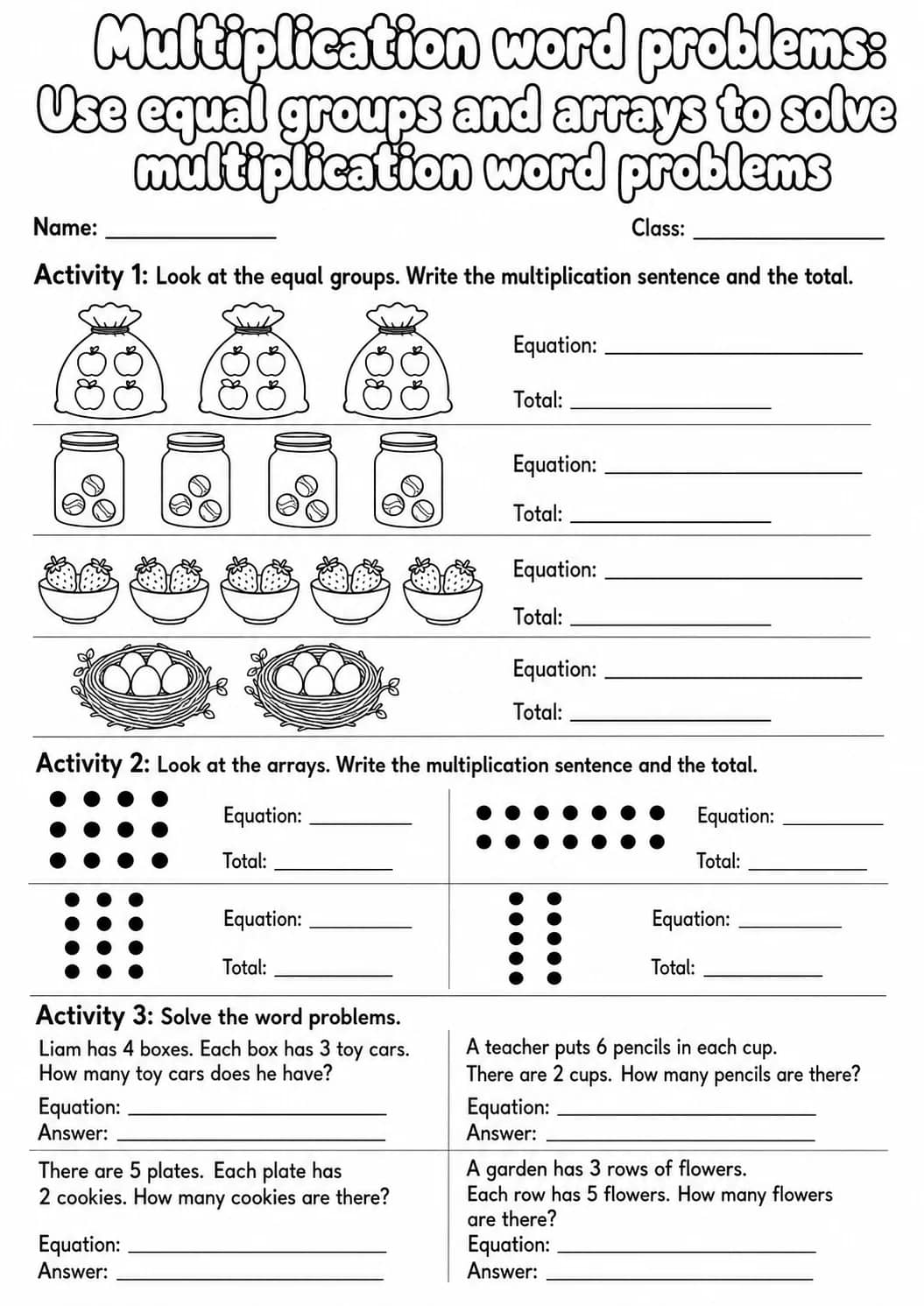 Grade 3 Multiplication Word Problems Math Worksheet Pack printable worksheet pack preview