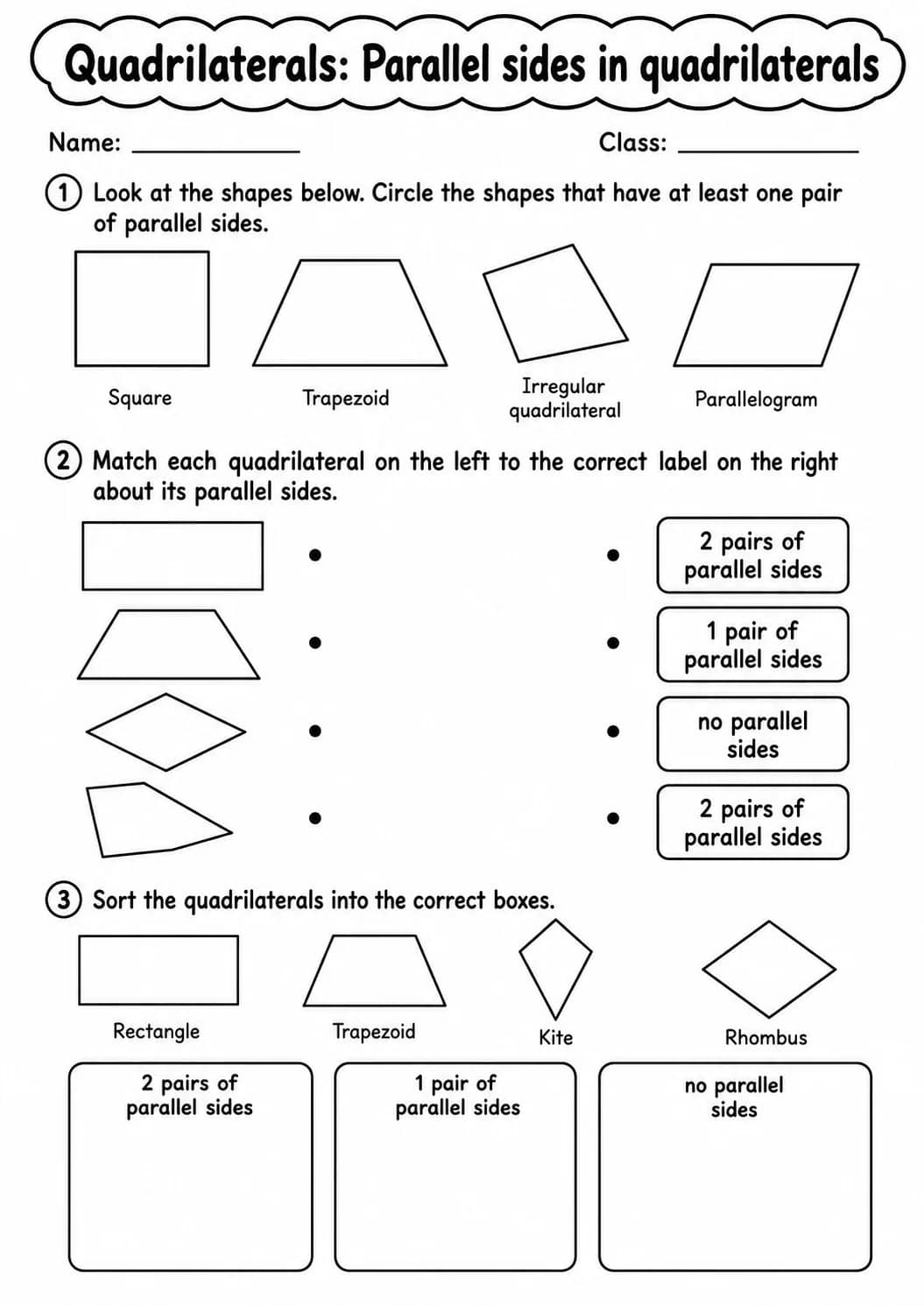 Grade 3 Quadrilaterals Math Worksheet Pack printable worksheet pack preview