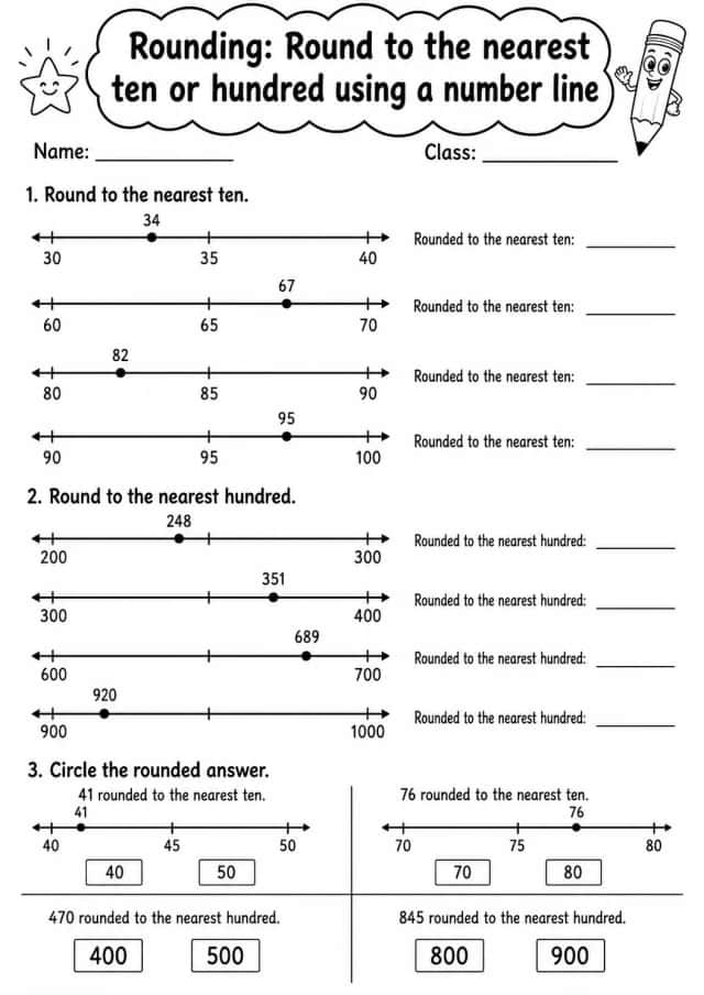 Grade 3 Rounding Math Worksheet Pack