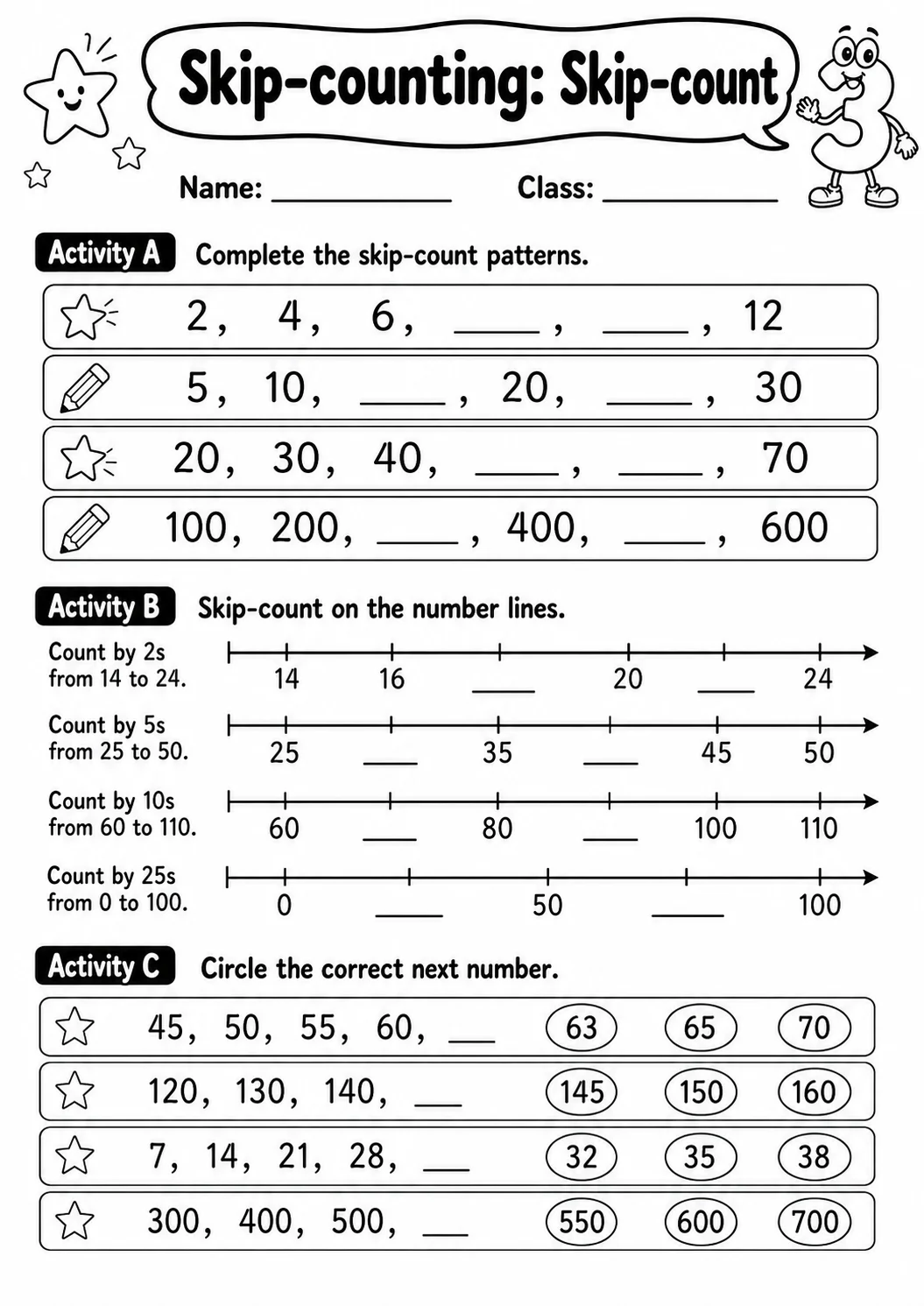 Grade 3 Skip-counting Math Worksheet Pack printable worksheet pack preview