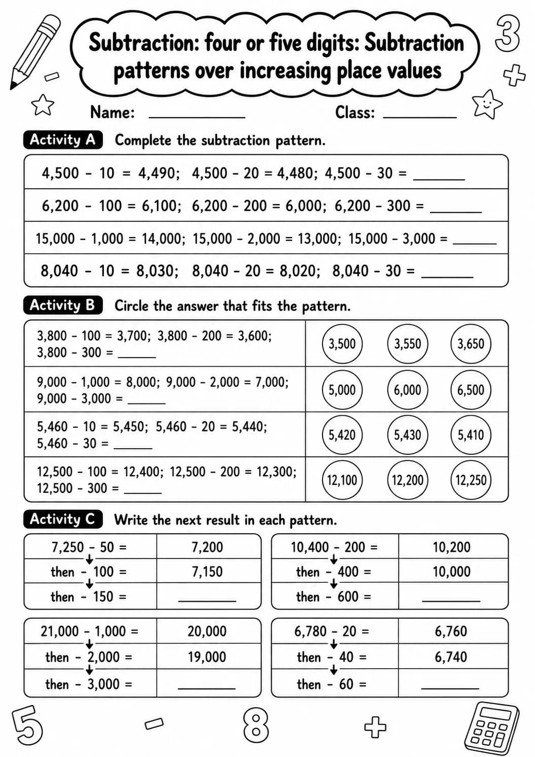 Grade 3 Subtraction: Four Or Five Digits Math Worksheet Pack printable worksheet pack preview