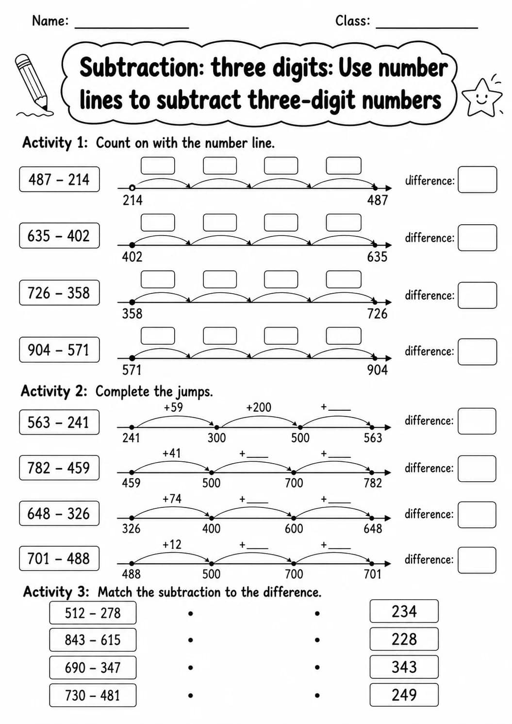 Grade 3 Subtraction: Three Digits Math Worksheet Pack printable worksheet pack preview