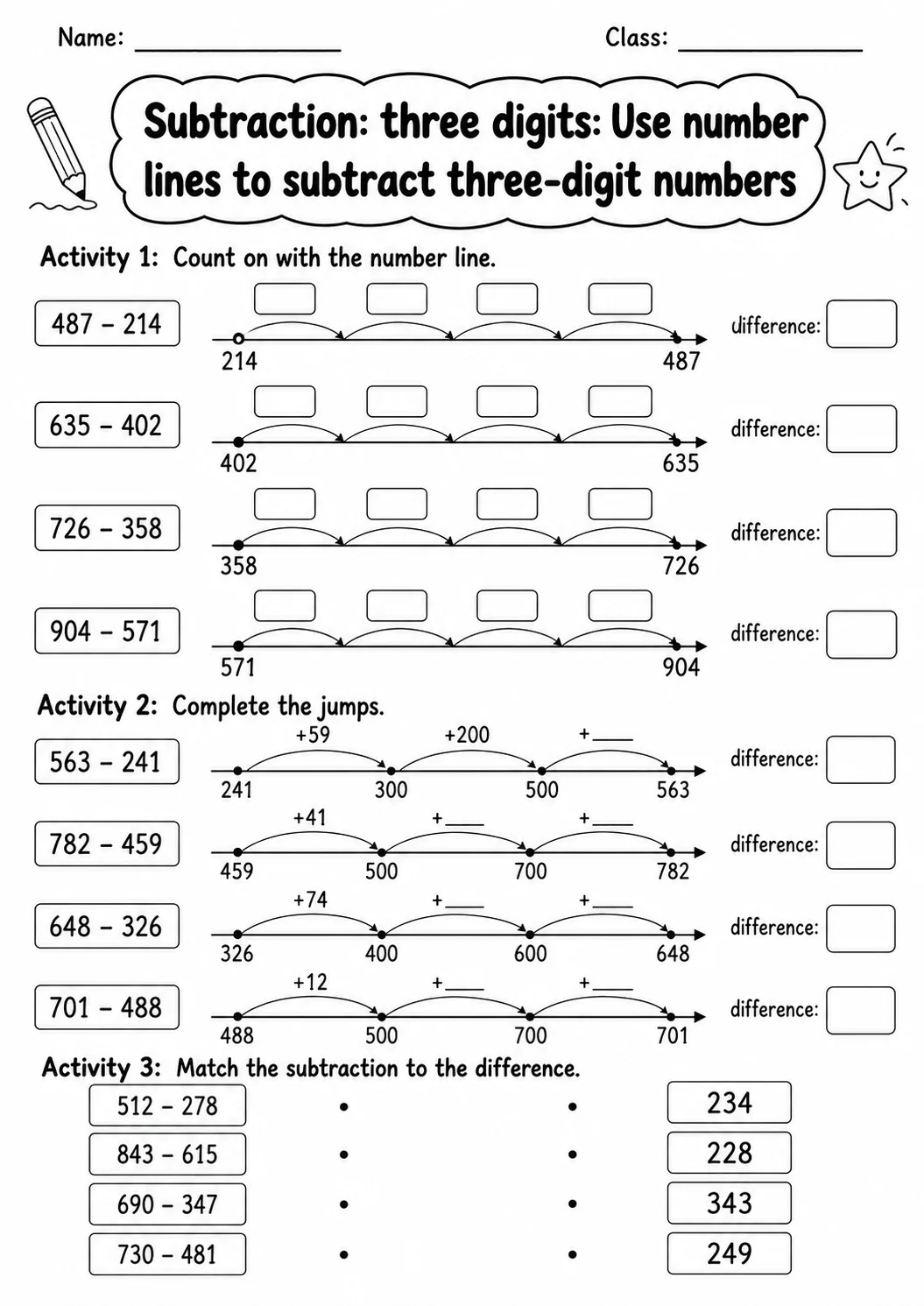 Grade 3 Subtraction: Three Digits Math Worksheet Pack printable worksheet pack preview