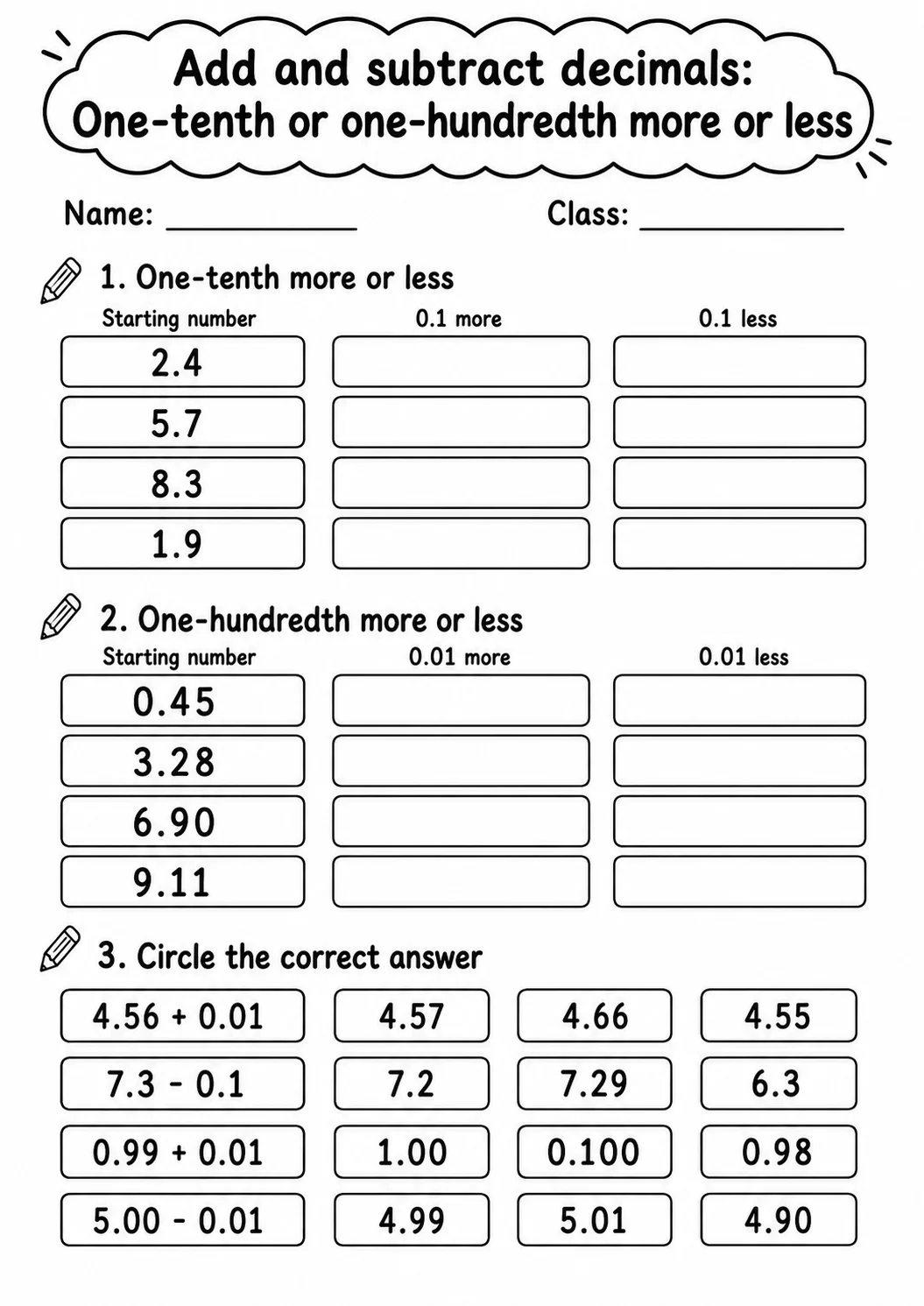 Grade 4 Add And Subtract Decimals Math Worksheet Pack printable worksheet pack preview