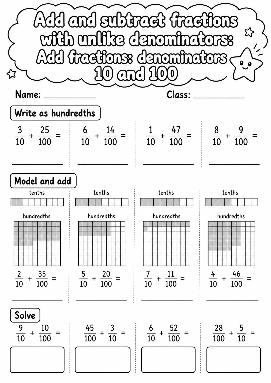 Grade 4 Add And Subtract Fractions With Unlike Denominators Math Worksheet Pack printable worksheet pack preview
