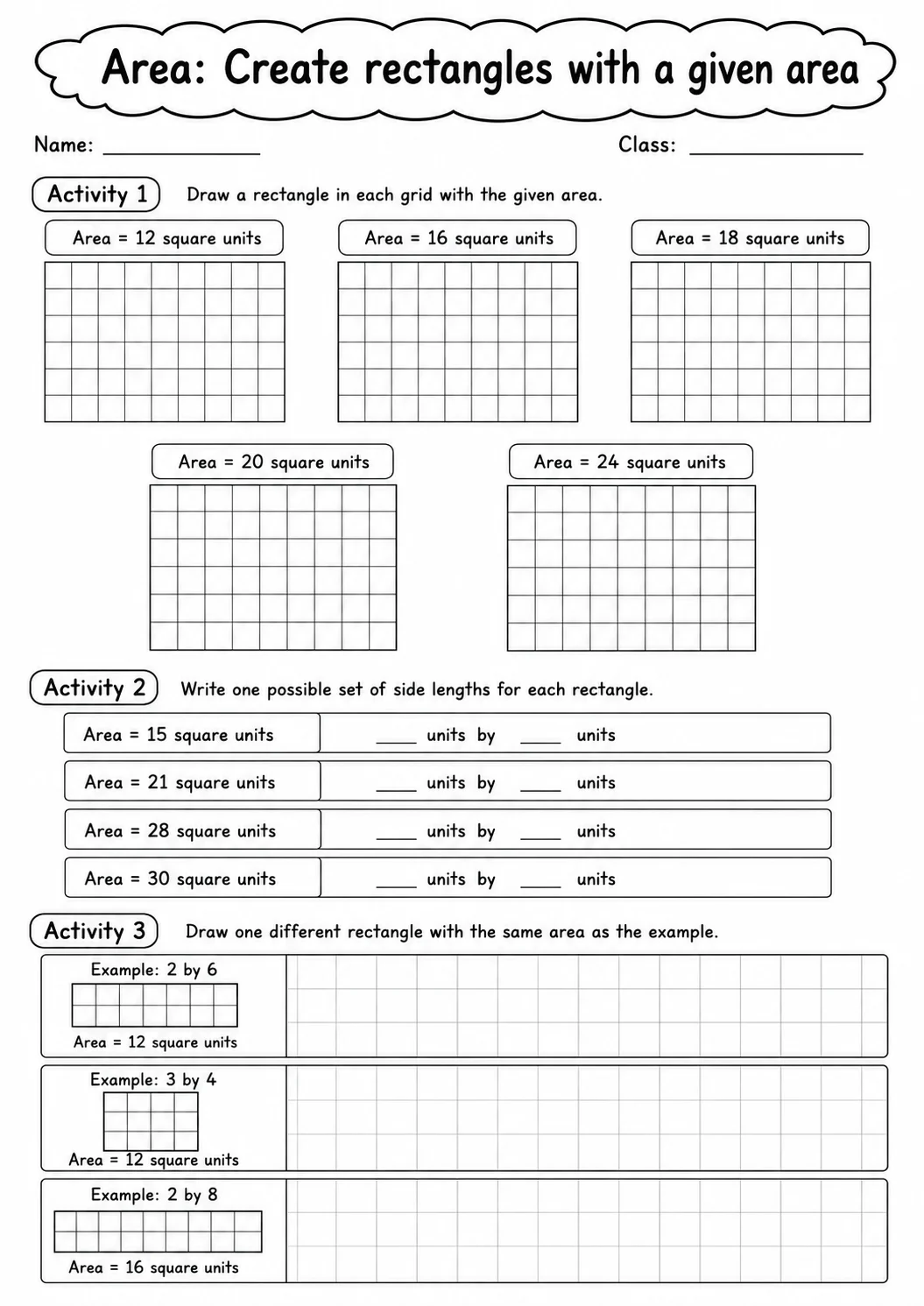 Grade 4 Area Math Worksheet Pack printable worksheet pack preview