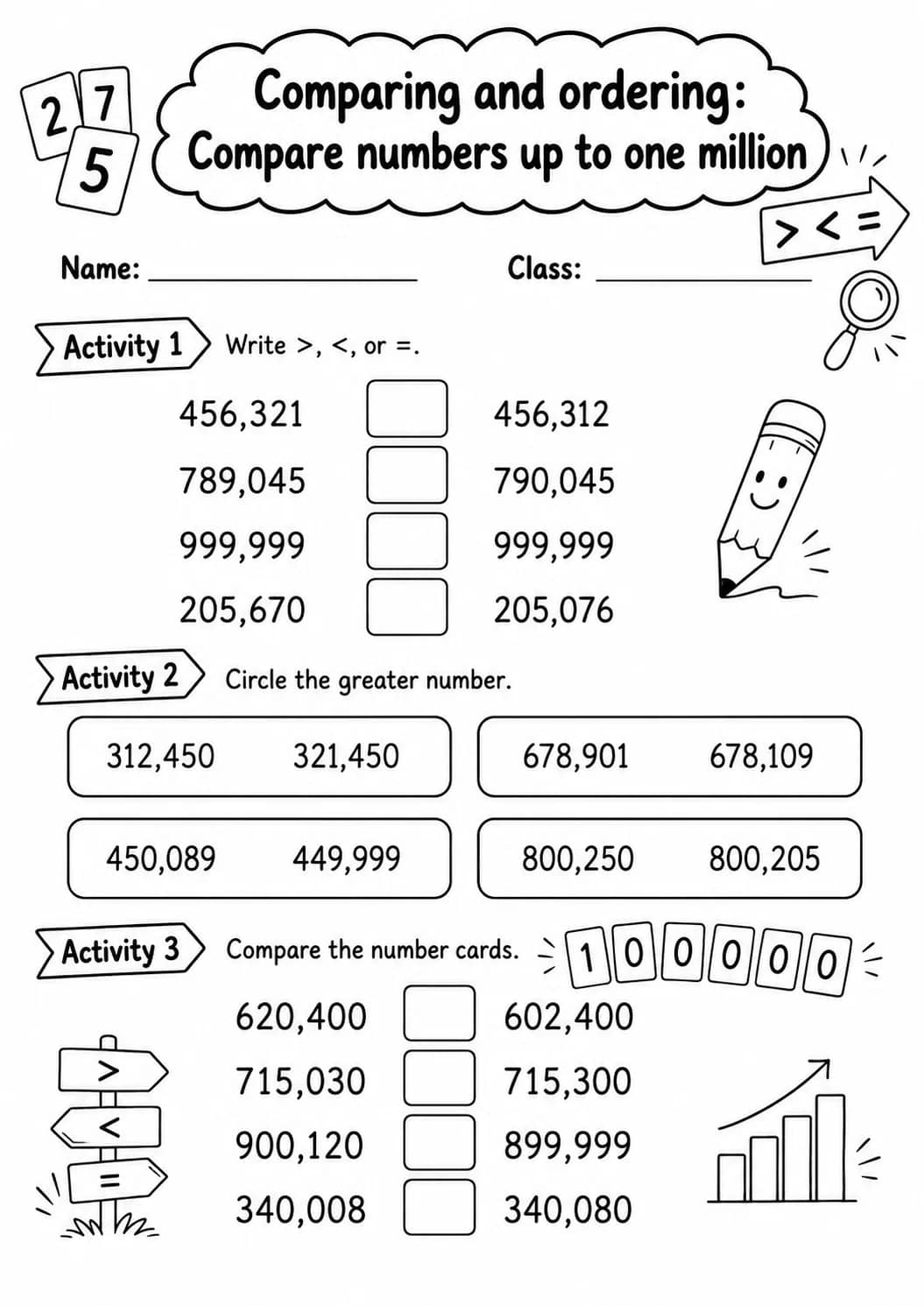 Grade 4 Comparing And Ordering Math Worksheet Pack printable worksheet pack preview