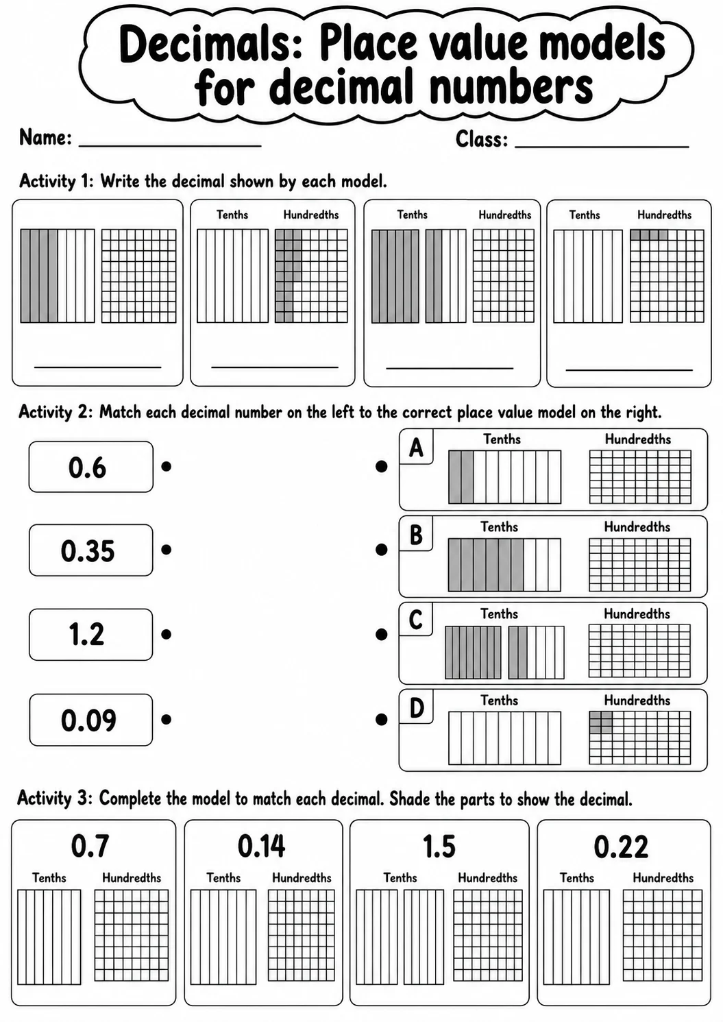 Grade 4 Decimals Math Worksheet Pack printable worksheet pack preview
