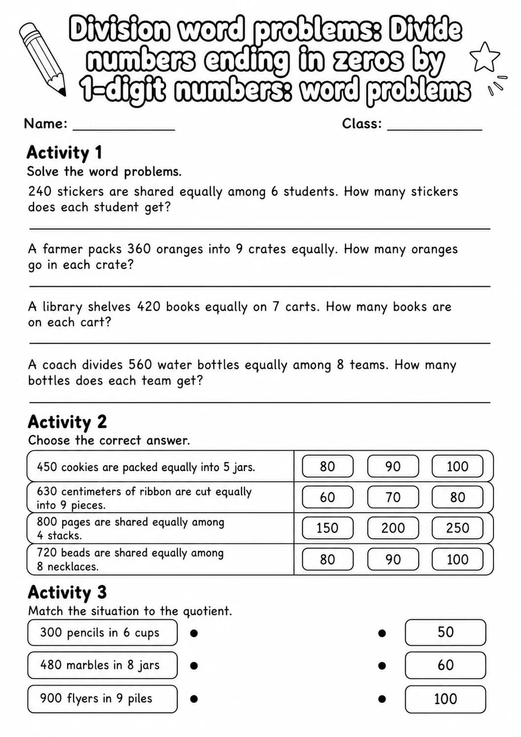 Grade 4 Division Word Problems Math Worksheet Pack printable worksheet pack preview