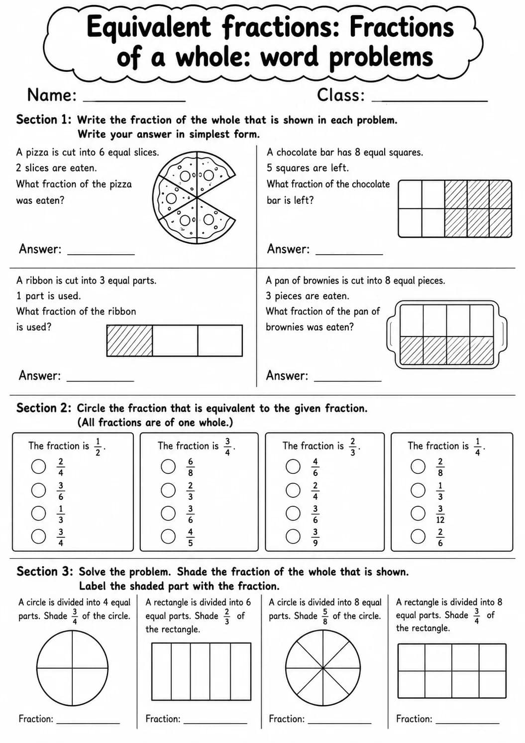 Grade 4 Equivalent Fractions Math Worksheet Pack printable worksheet pack preview