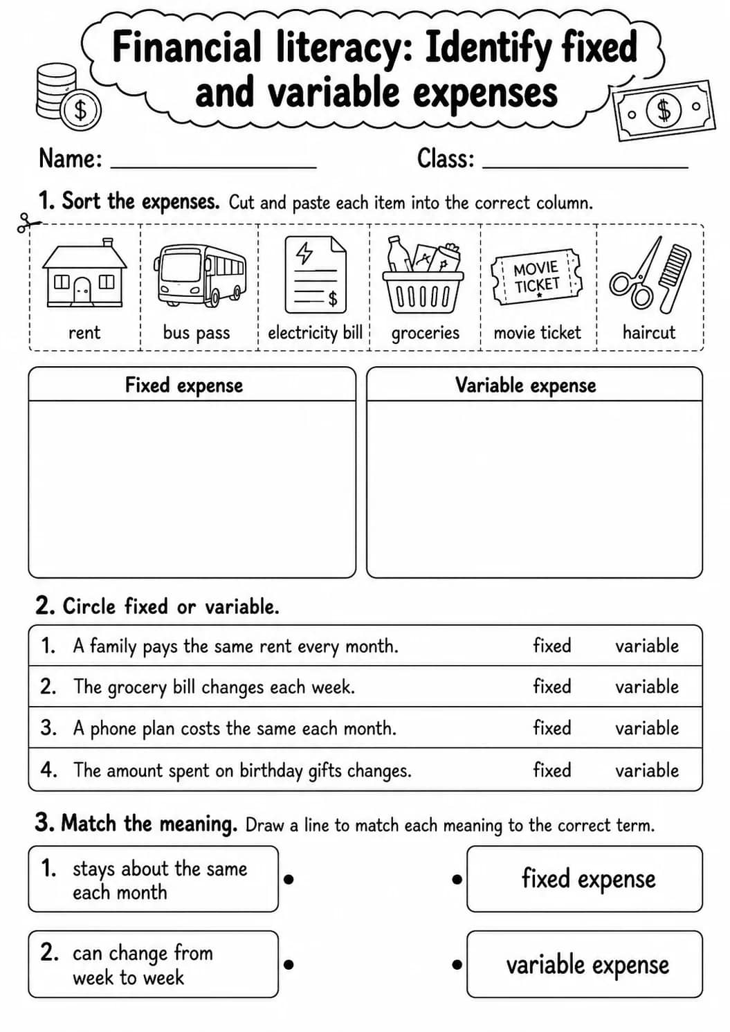 Grade 4 Financial Literacy Math Worksheet Pack printable worksheet pack preview