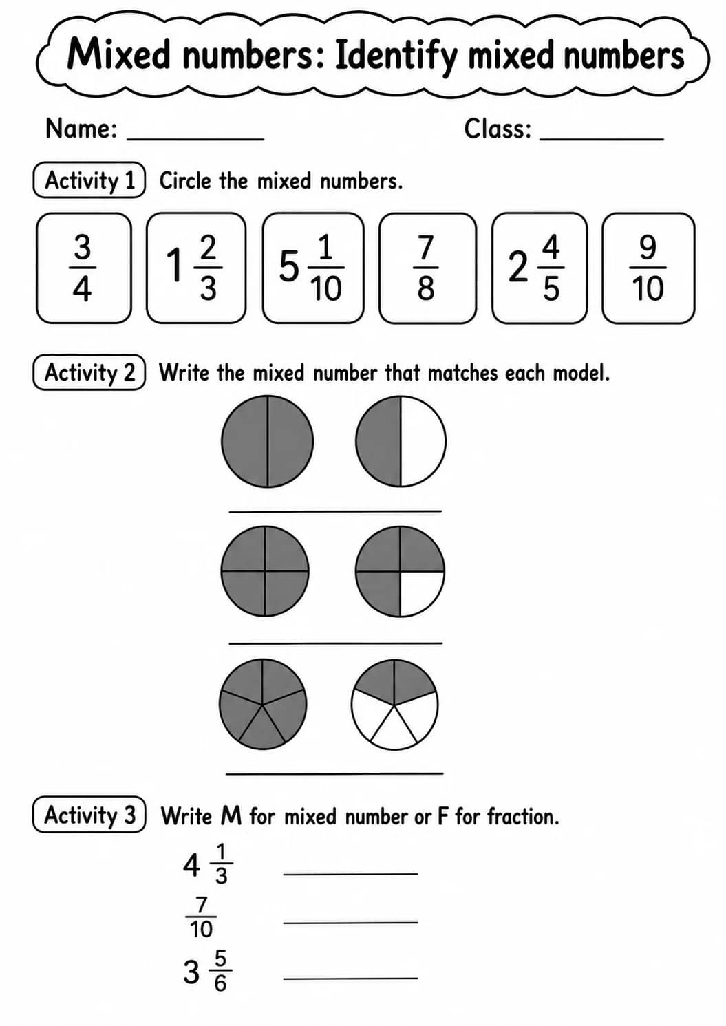 Grade 4 Mixed Numbers Math Worksheet Pack printable worksheet pack preview