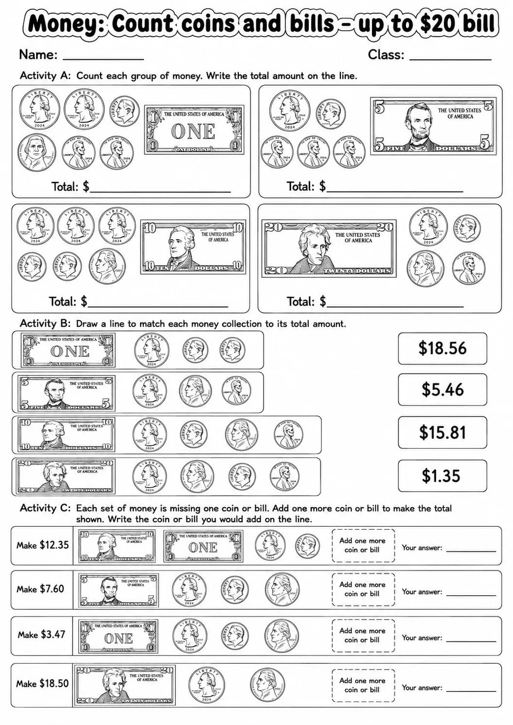 Grade 4 Money Math Worksheet Pack printable worksheet pack preview