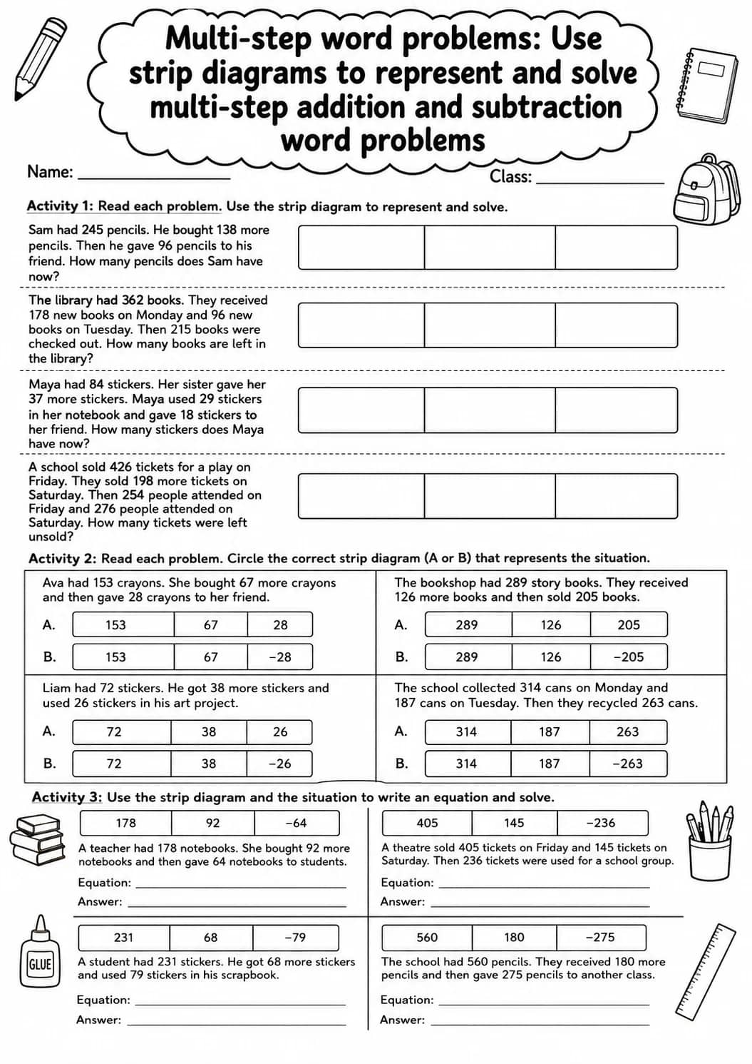 Grade 4 Multi-step Word Problems Math Worksheet Pack printable worksheet pack preview