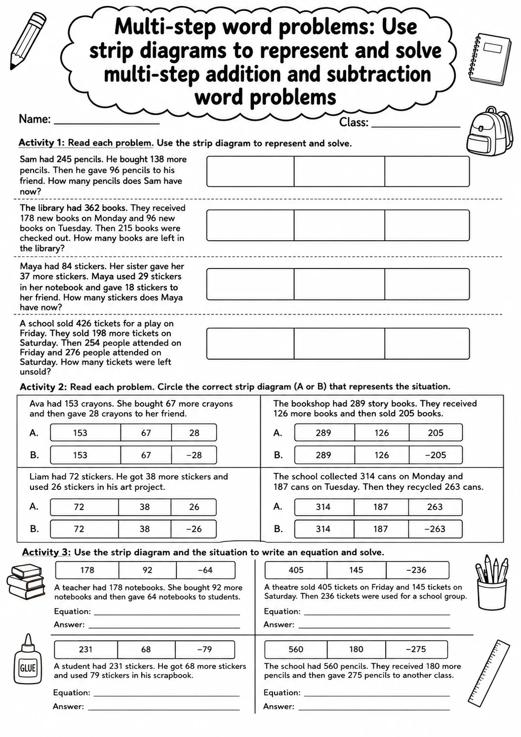 Grade 4 Multi-step Word Problems Math Worksheet Pack printable worksheet pack preview