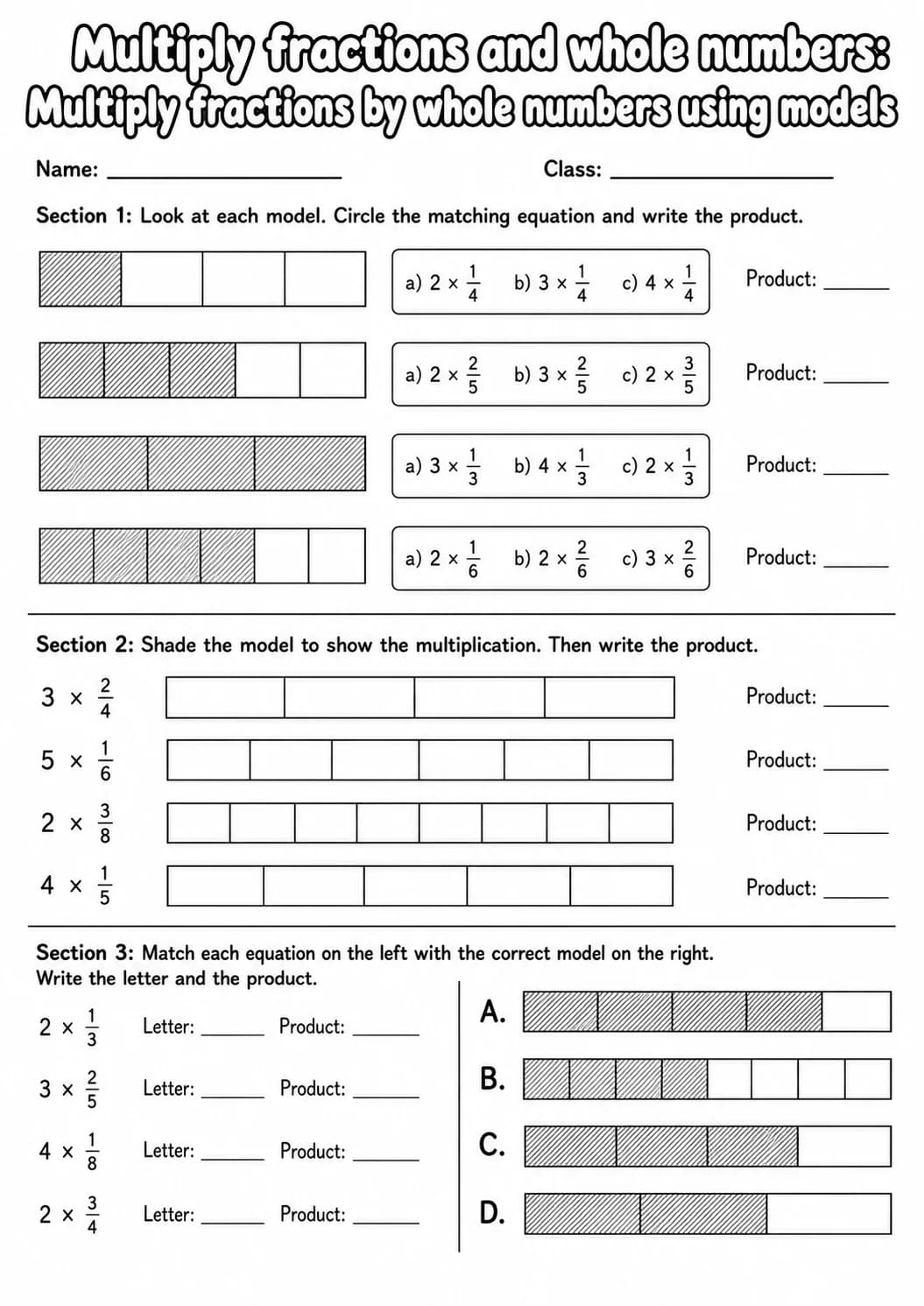 Grade 4 Multiply Fractions And Whole Numbers Math Worksheet Pack printable worksheet pack preview