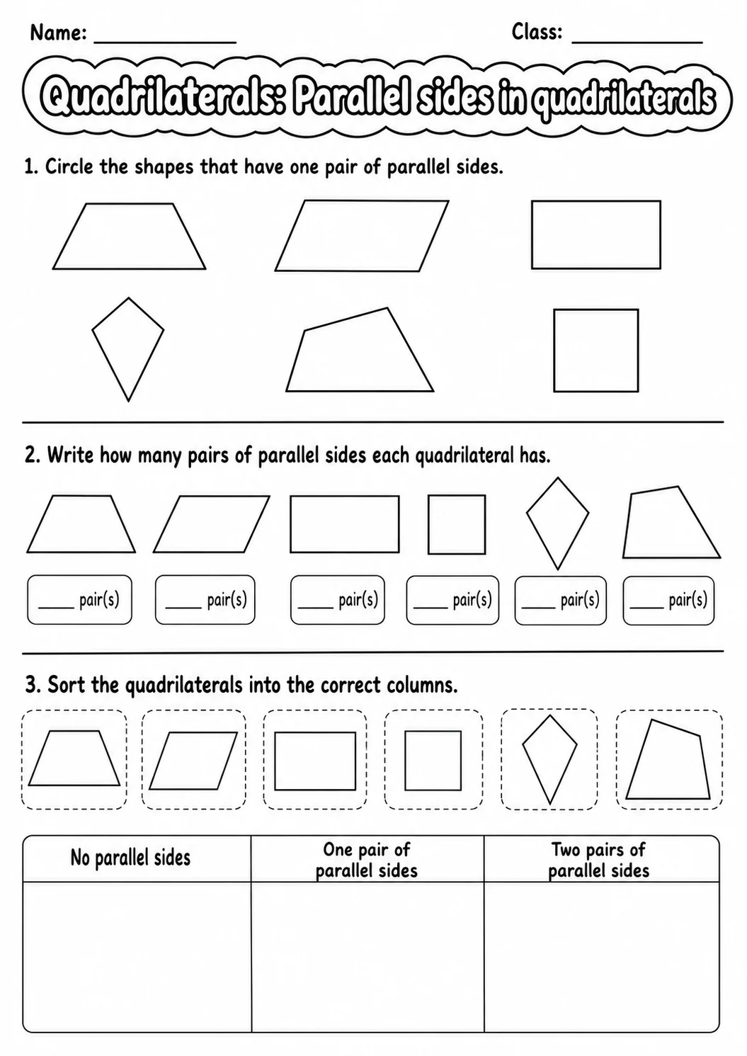 Grade 4 Quadrilaterals Math Worksheet Pack printable worksheet pack preview