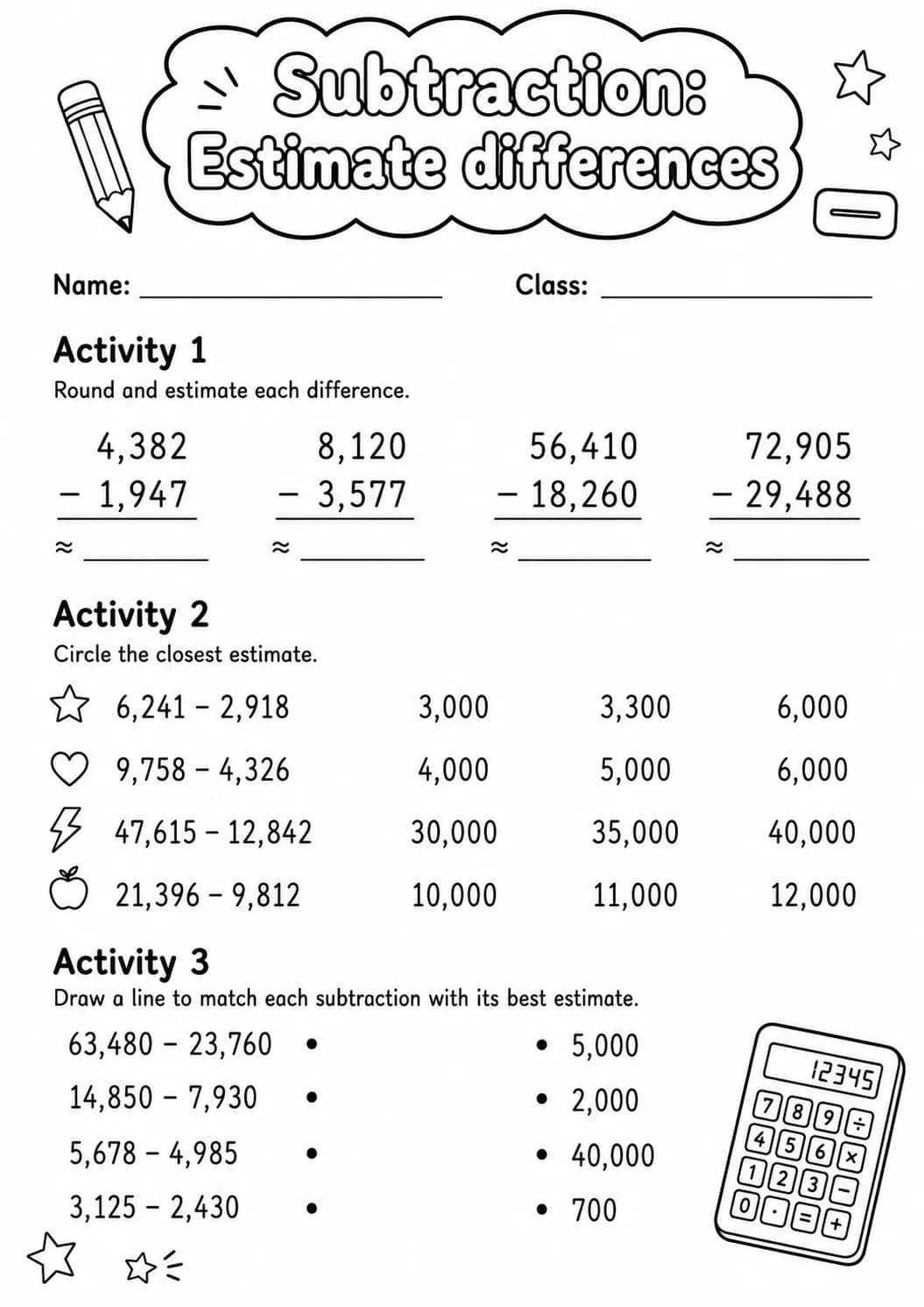 Grade 4 Subtraction Math Worksheet Pack printable worksheet pack preview