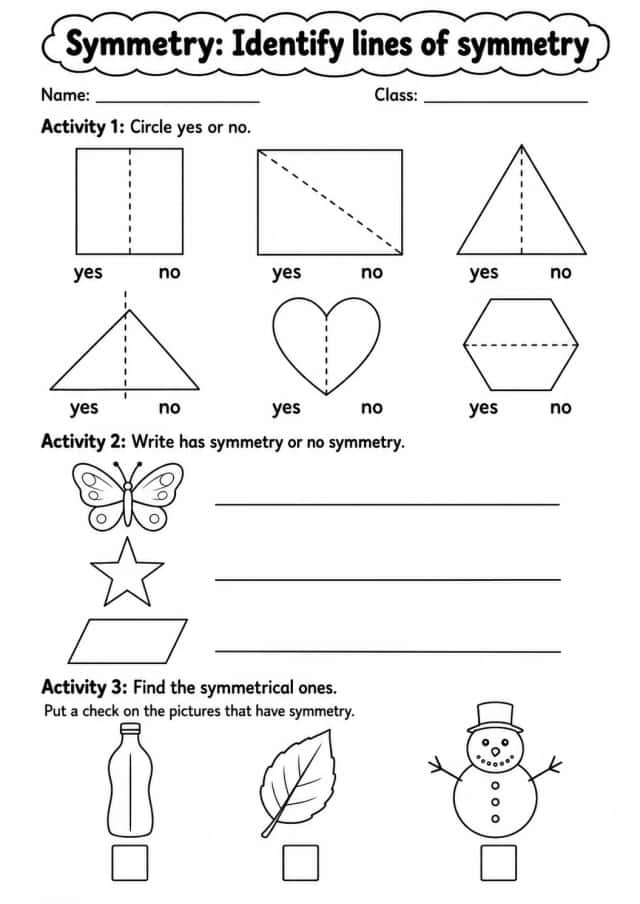 Grade 4 Symmetry Math Worksheet Pack