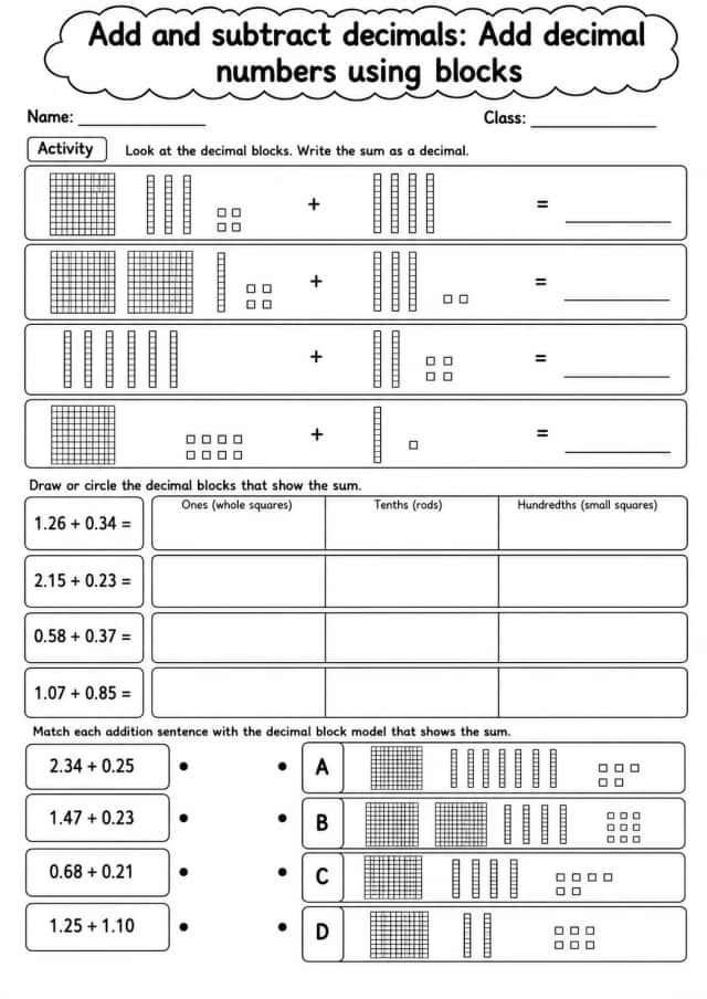 Grade 5 Add And Subtract Decimals Math Worksheet Pack