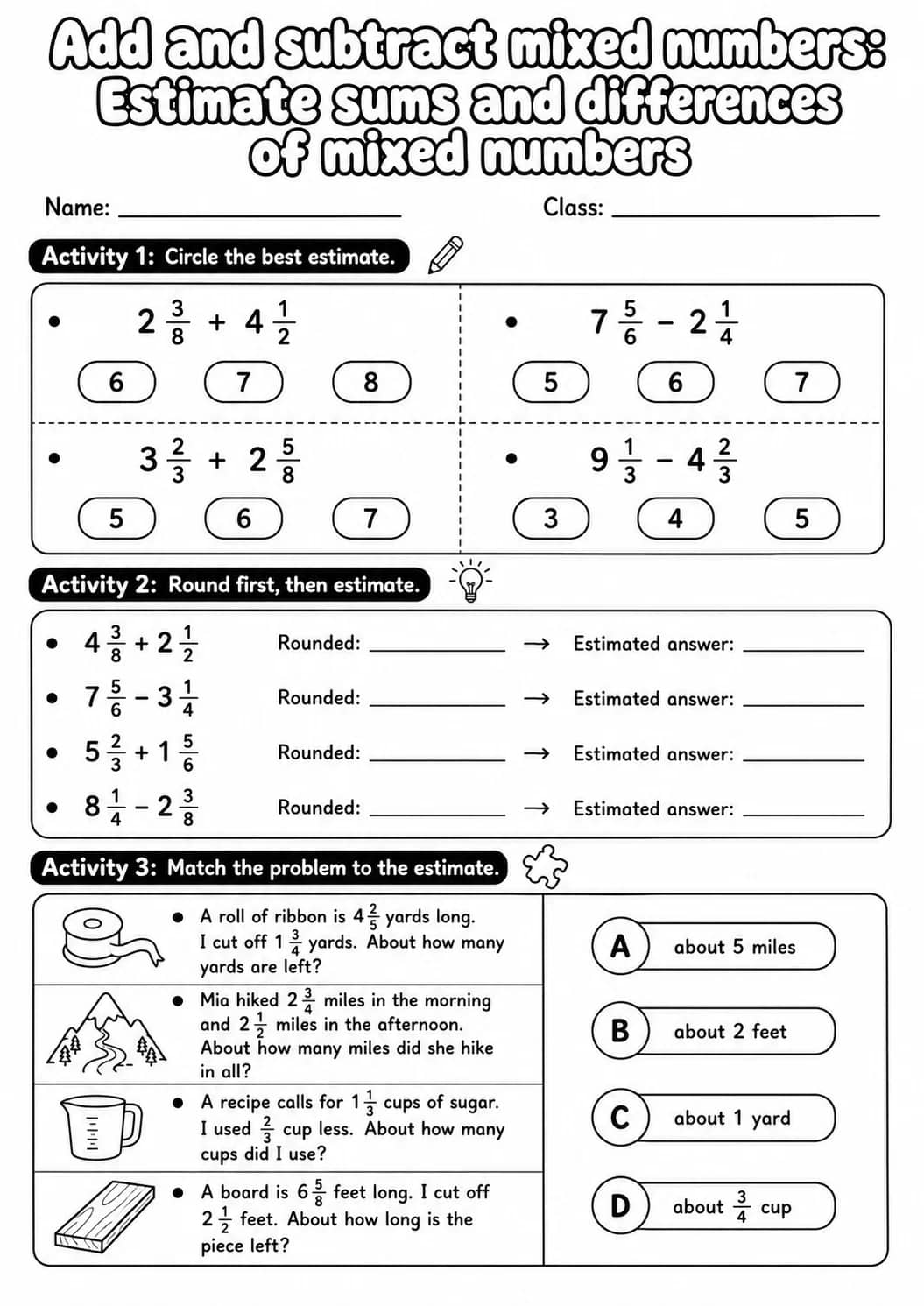 Grade 5 Add And Subtract Mixed Numbers Math Worksheet Pack printable worksheet pack preview