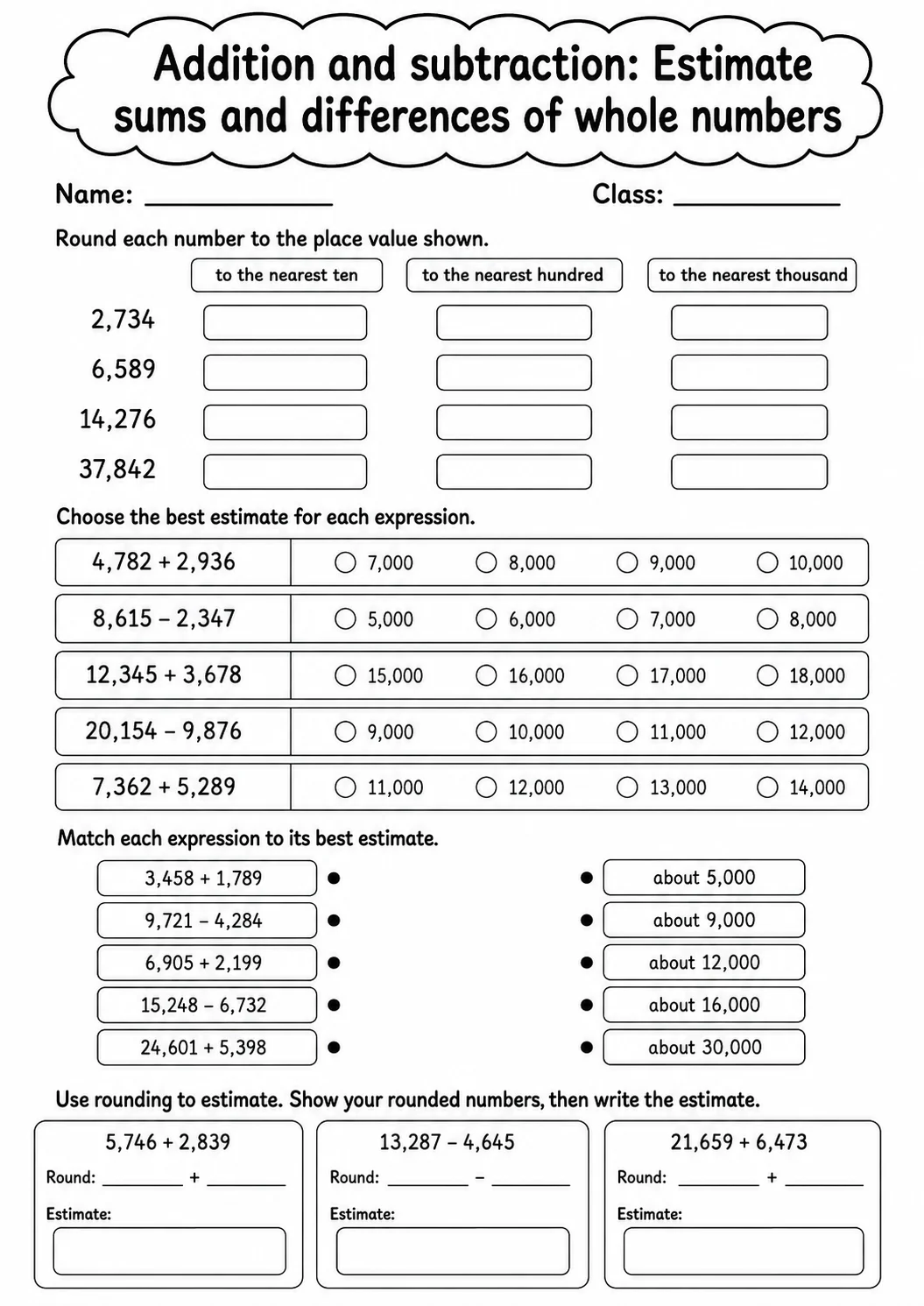 Grade 5 Addition And Subtraction Math Worksheet Pack printable worksheet pack preview