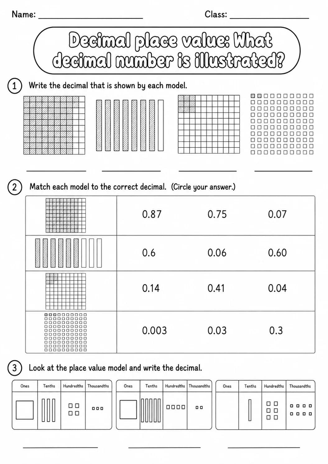 Grade 5 Decimal Place Value Math Worksheet Pack printable worksheet pack preview