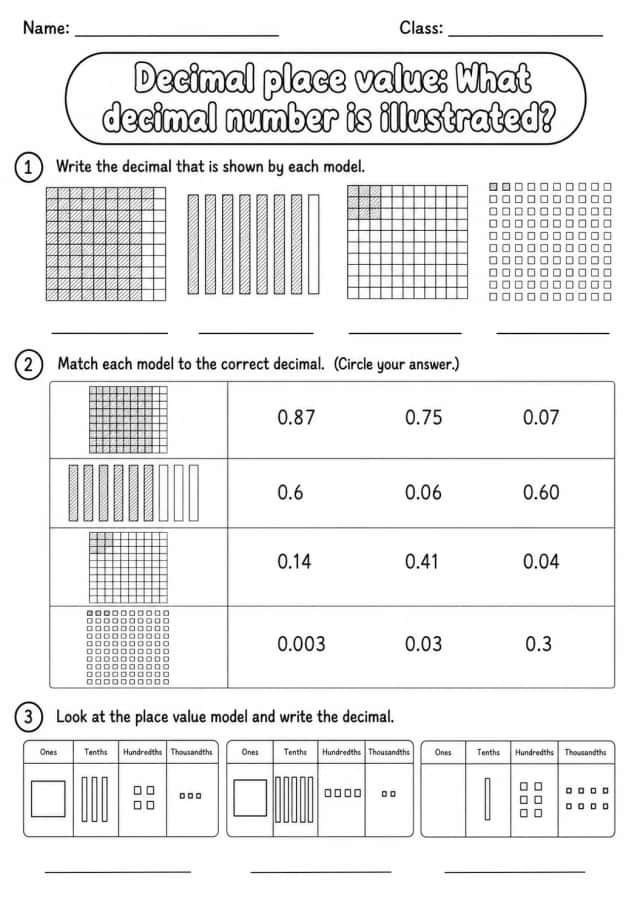 Grade 5 Decimal Place Value Math Worksheet Pack